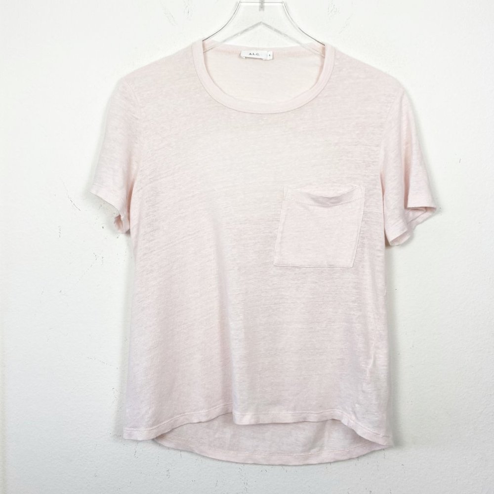 A.L.C. Joels 100% Linen Baby Pink Cut Out Tee S